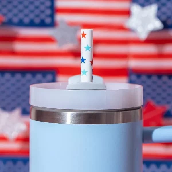 CharCharms 6pk 40oz Americana Pattern Tumbler Straws NEW - Thumbnail 3