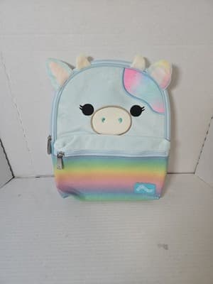 Squishmallows Girl's Blue Cow Mini Backpack Fuzzy Velour 11" Glitter Rainbow NWT - Image 1