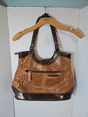 MC Madi Claire Tan/Dark Brown Color Crocodile Embossed Hand Bag Good - Thumbnail 3
