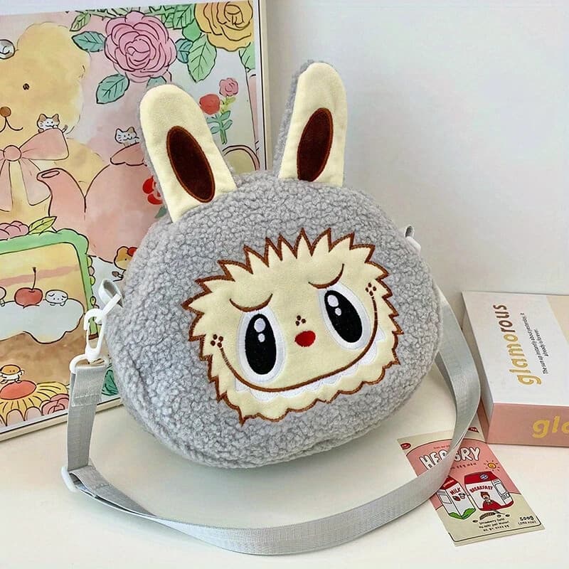 Crossbody Bag Plush Wallet Mobile Bag Cartoon Women Shoulder Bag Casual Gray NEW - Image 1