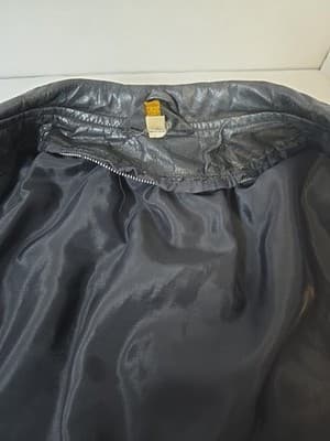 Mens Soft Genuine Leather Jacket Pockets Solid Black Line Size 44R - Thumbnail 8