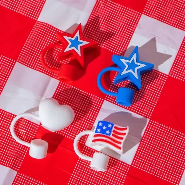 CharCharms 4pk Americana Hot Dog Straw Toppers NEW - Thumbnail 3