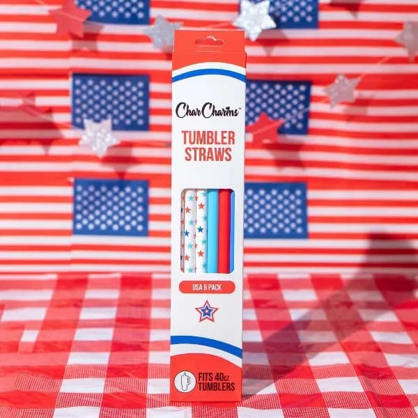 CharCharms 6pk 40oz Americana Pattern Tumbler Straws NEW - Thumbnail 2