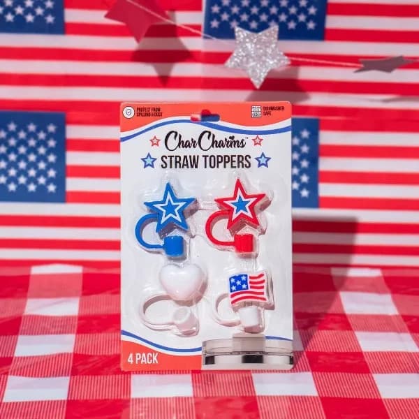 CharCharms 4pk Americana Hot Dog Straw Toppers NEW - Thumbnail 2