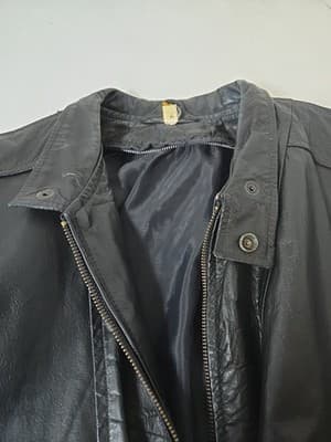 Mens Soft Genuine Leather Jacket Pockets Solid Black Line Size 44R - Thumbnail 6