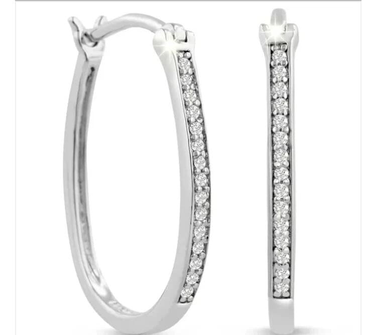 1/4ct Diamond Oval Hoop Earrings. Amazing Oval Shaped Style! - Image 1