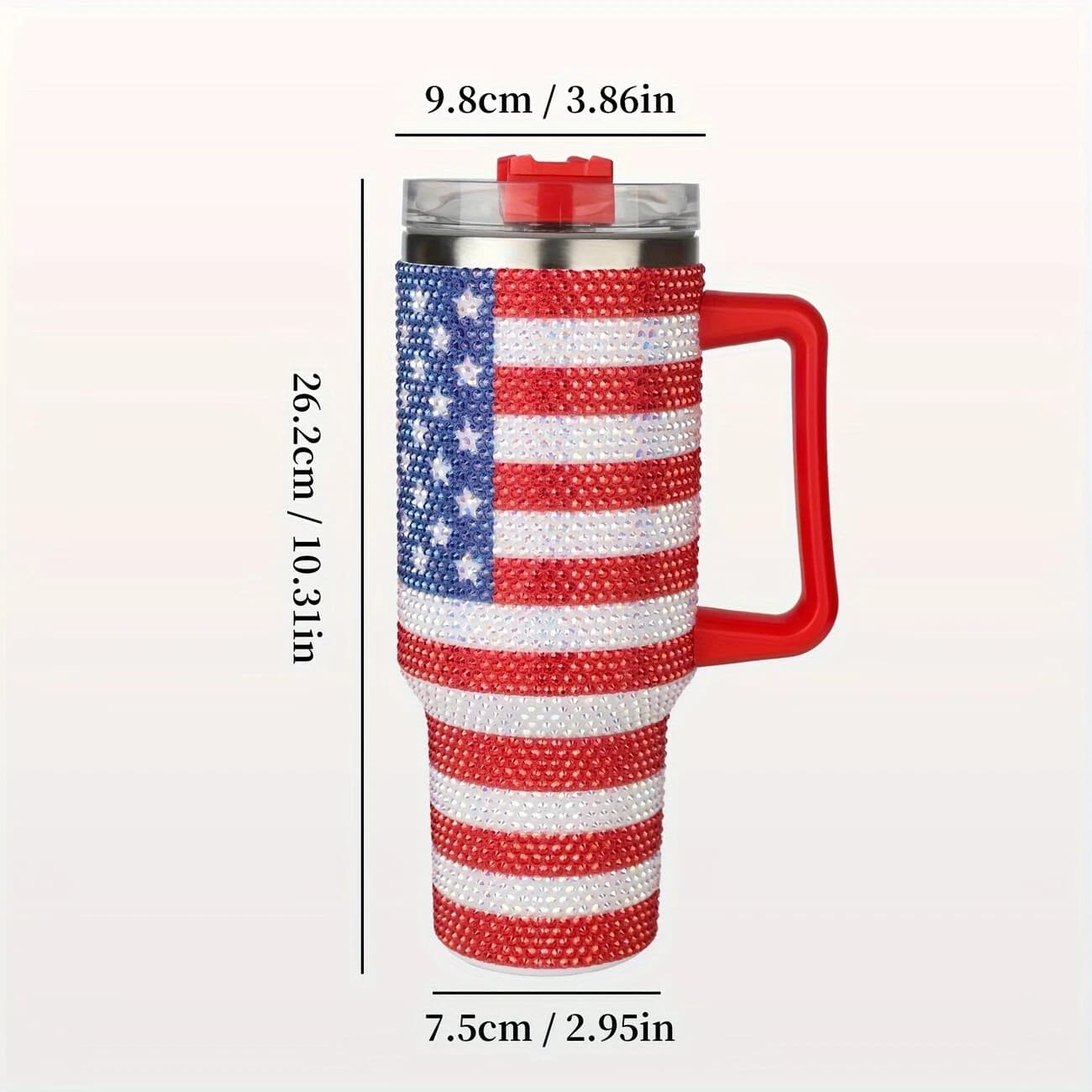 Rhinestone Studded USA Flag 40oz Insulated Tumbler NEW - Thumbnail 2