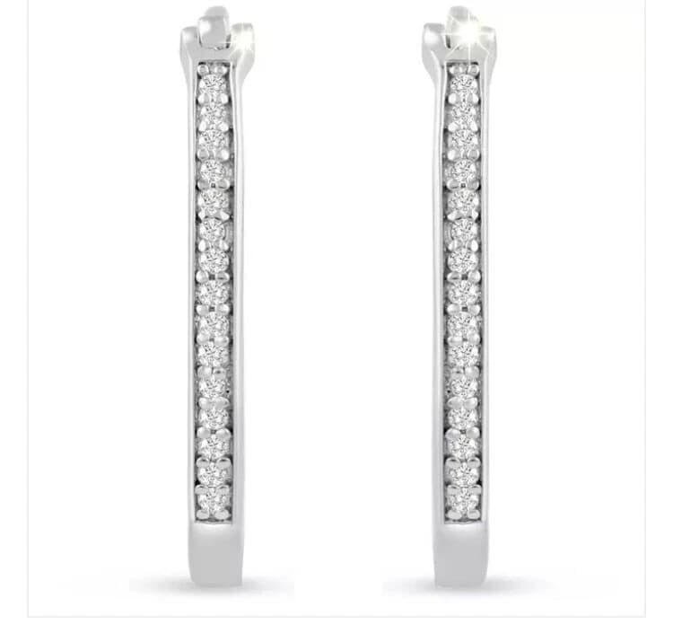 1/4ct Diamond Oval Hoop Earrings. Amazing Oval Shaped Style! - Thumbnail 4