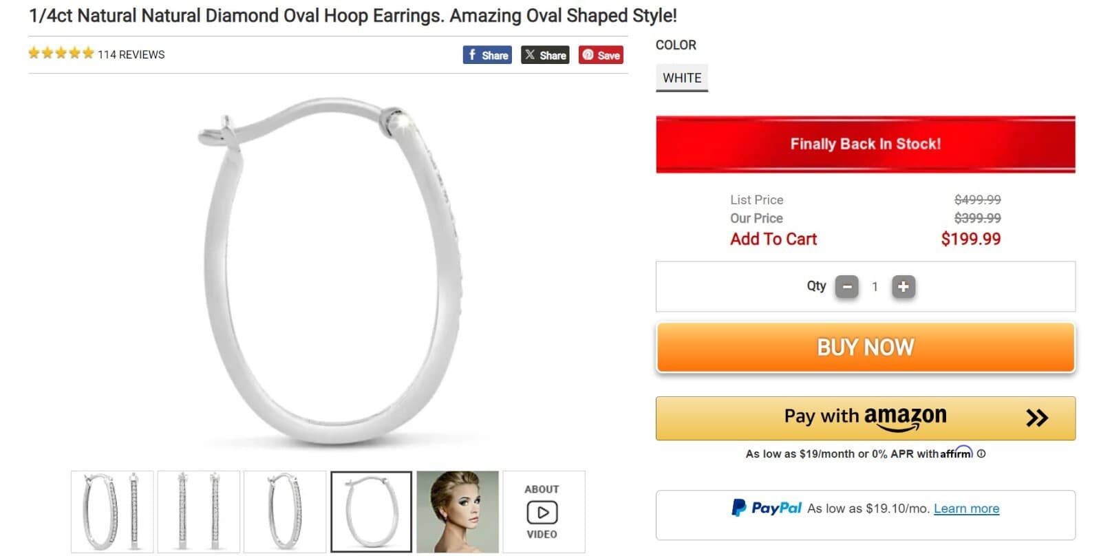 1/4ct Diamond Oval Hoop Earrings. Amazing Oval Shaped Style! - Thumbnail 7