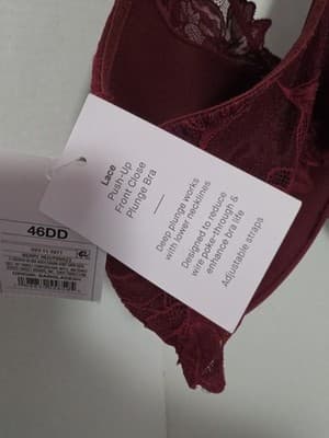 NWT Auden Red Laced Push-Up Plunge Coverage Underwire Bra Size 46DD - Thumbnail 7