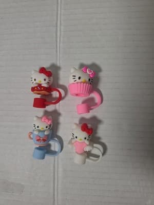 3D HELLO KITTY 4 Lg. Straw Topper Cap Silicone Straw Protectors Tumbler 10mm NEW - Image 1