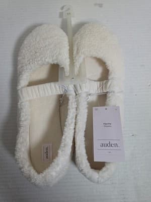 Auden Cream Faux Fur Slippers Size 11 - Image 1