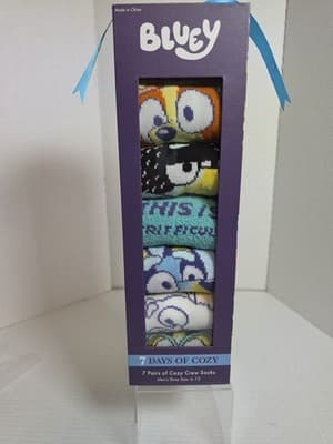 Men's Bluey Cozy Crew Socks 7 Pairs Shoe Size 6-12 Disney NEW - Image 1