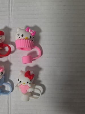 3D HELLO KITTY 4 Lg. Straw Topper Cap Silicone Straw Protectors Tumbler 10mm NEW - Thumbnail 2