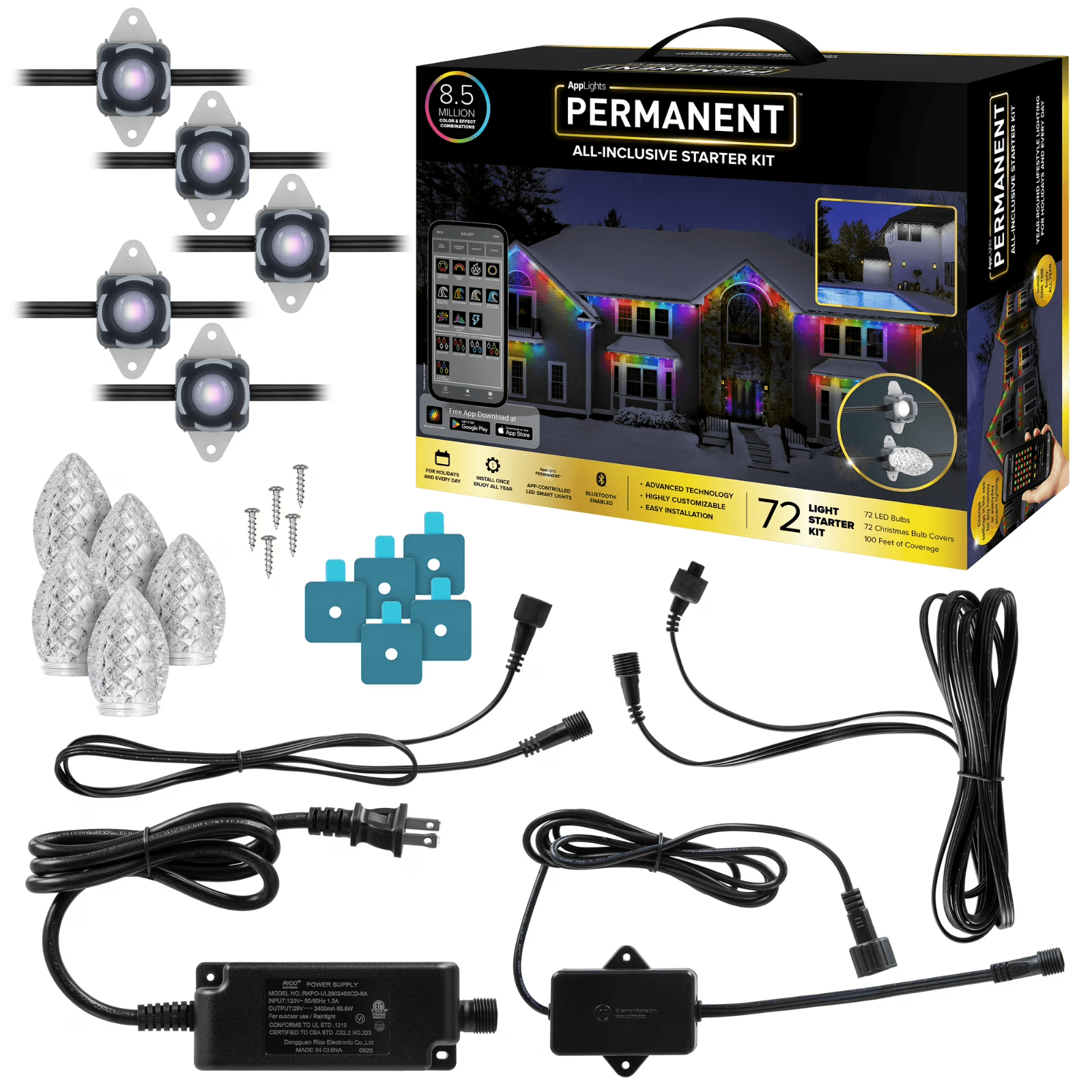 AppLights PERMANENT™ Starter Kit Christmas Light String with 72 LEDs, 100 feet - Thumbnail 3