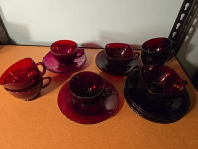 Anchor Hocking Royal Ruby Red Coffee Cups and Saucers Vintage 8 Cups/ 8 Saucers - Image 1