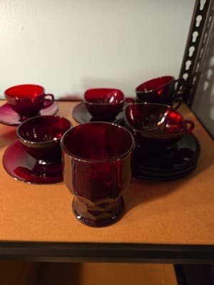 Anchor Hocking Royal Ruby Red Coffee Cups and Saucers Vintage 8 Cups/ 8 Saucers - Thumbnail 5
