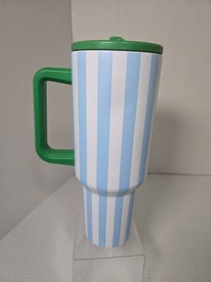 Blue Cabana Stripe 40oz Tumbler-Flip Straw Stainless Steel All Day Hydration NEW - Thumbnail 3