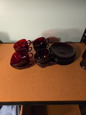 Anchor Hocking Royal Ruby Red Coffee Cups and Saucers Vintage 8 Cups/ 8 Saucers - Thumbnail 6