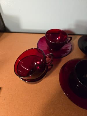Anchor Hocking Royal Ruby Red Coffee Cups and Saucers Vintage 8 Cups/ 8 Saucers - Thumbnail 2
