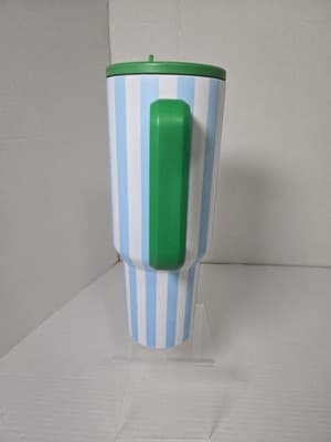 Blue Cabana Stripe 40oz Tumbler-Flip Straw Stainless Steel All Day Hydration NEW - Thumbnail 2