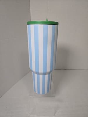 Blue Cabana Stripe 40oz Tumbler-Flip Straw Stainless Steel All Day Hydration NEW - Thumbnail 4