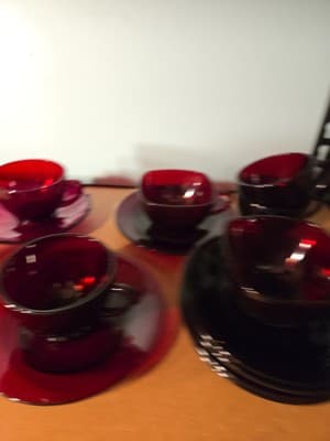 Anchor Hocking Royal Ruby Red Coffee Cups and Saucers Vintage 8 Cups/ 8 Saucers - Thumbnail 4