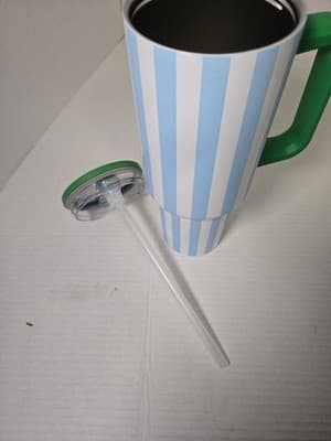 Blue Cabana Stripe 40oz Tumbler-Flip Straw Stainless Steel All Day Hydration NEW - Thumbnail 7