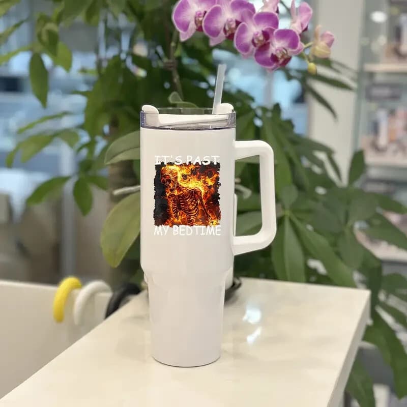 40oz Stainless Steel Vacuum Insulated Travel Tumbler With Handle And Straw NEW - Thumbnail 3