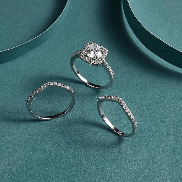 18K White Gold Plated Cubic Zirconia Two in-One Halo Wedding Engagement Ring 7