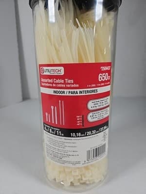 UTILITECH ASSORTED CABLE / ZIP TIES WHITE 4" 8" & 11" 650ct NEW - Thumbnail 2