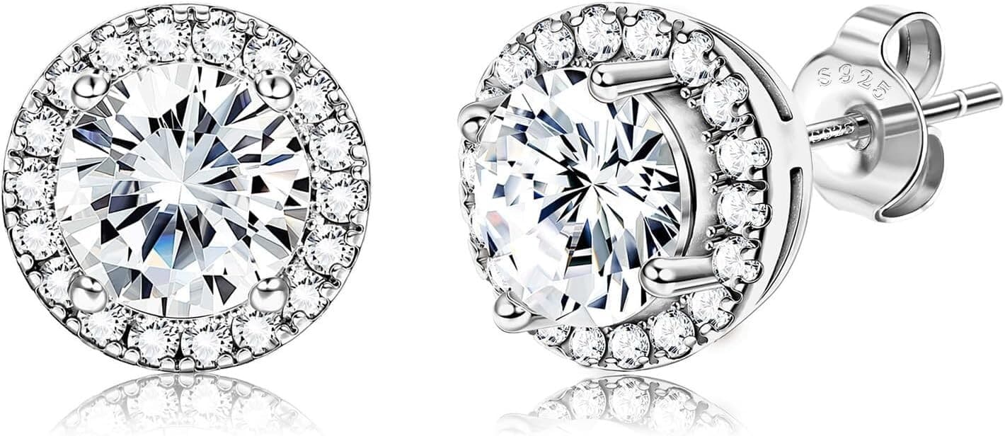 18K Gold Plated Stud Earrings with 925 Sterling Silver and Cubic Zirconia, Round - Image 1
