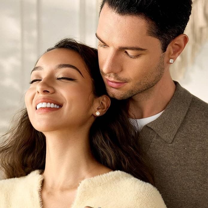 18K Gold Plated Stud Earrings with 925 Sterling Silver and Cubic Zirconia,Square - Thumbnail 5