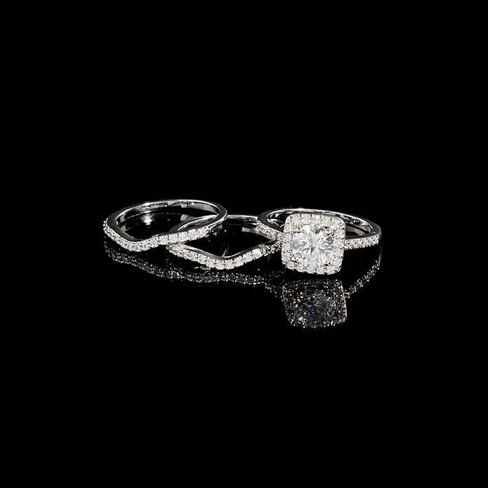 18K White Gold Plated Cubic Zirconia Two in-One Halo Wedding Engagement Ring 9 - Thumbnail 4