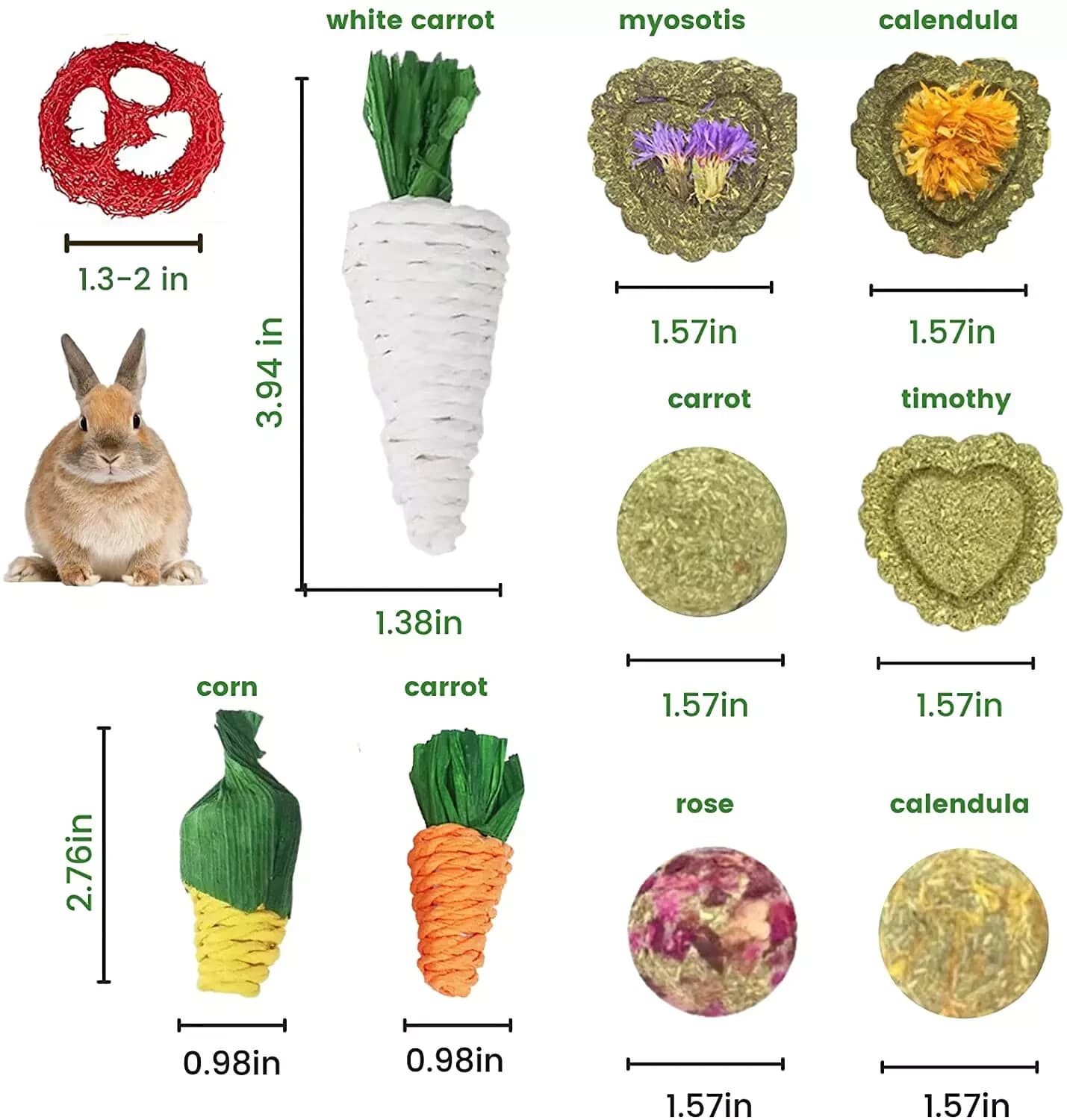 Rabbit Chew Toys 15PCS, Guinea Pig Toys, Bunny Toys for Teeth, Chew Toys and Tre - Thumbnail 2