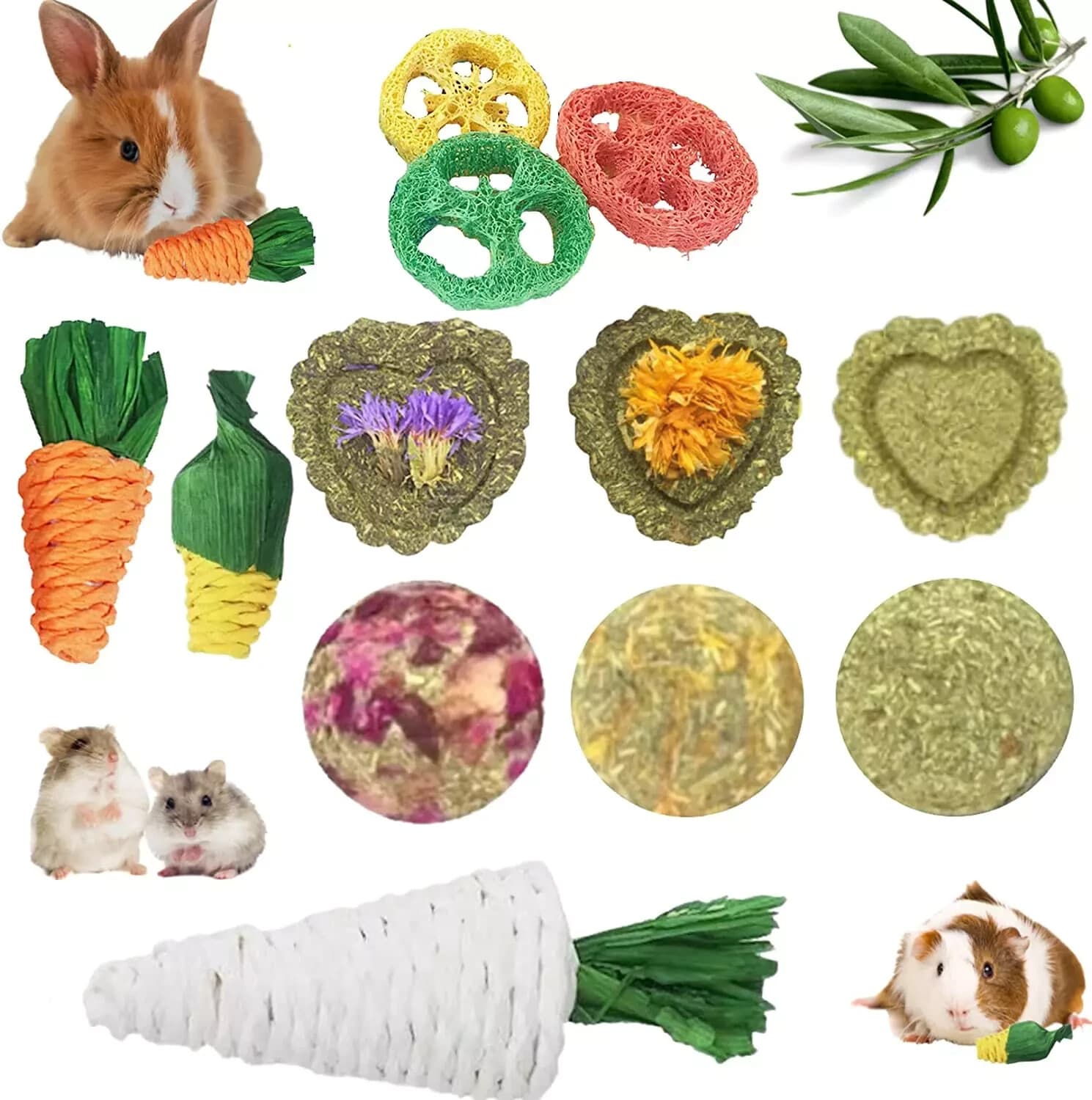 Rabbit Chew Toys 15PCS, Guinea Pig Toys, Bunny Toys for Teeth, Chew Toys and Tre - Image 1