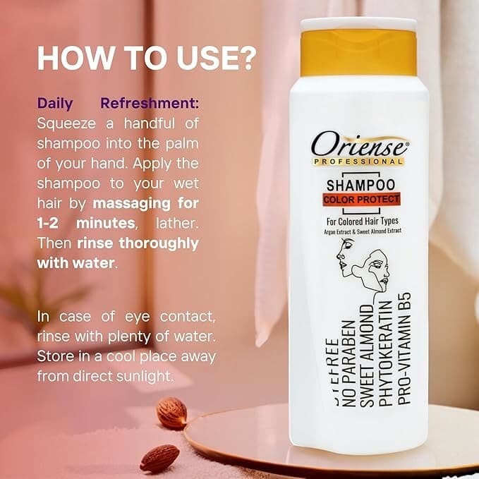 Oriense Professional Shampoo for Color Protection - Argan & Sweet Almond Extract - Thumbnail 2