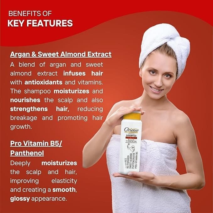 Oriense Professional Shampoo for Color Protection - Argan & Sweet Almond Extract - Thumbnail 4