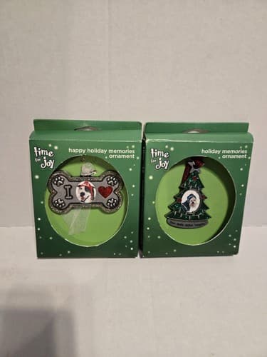 Pet Holiday Photo Ornaments Set of Two Petco Time For Joy NEW - Image 1