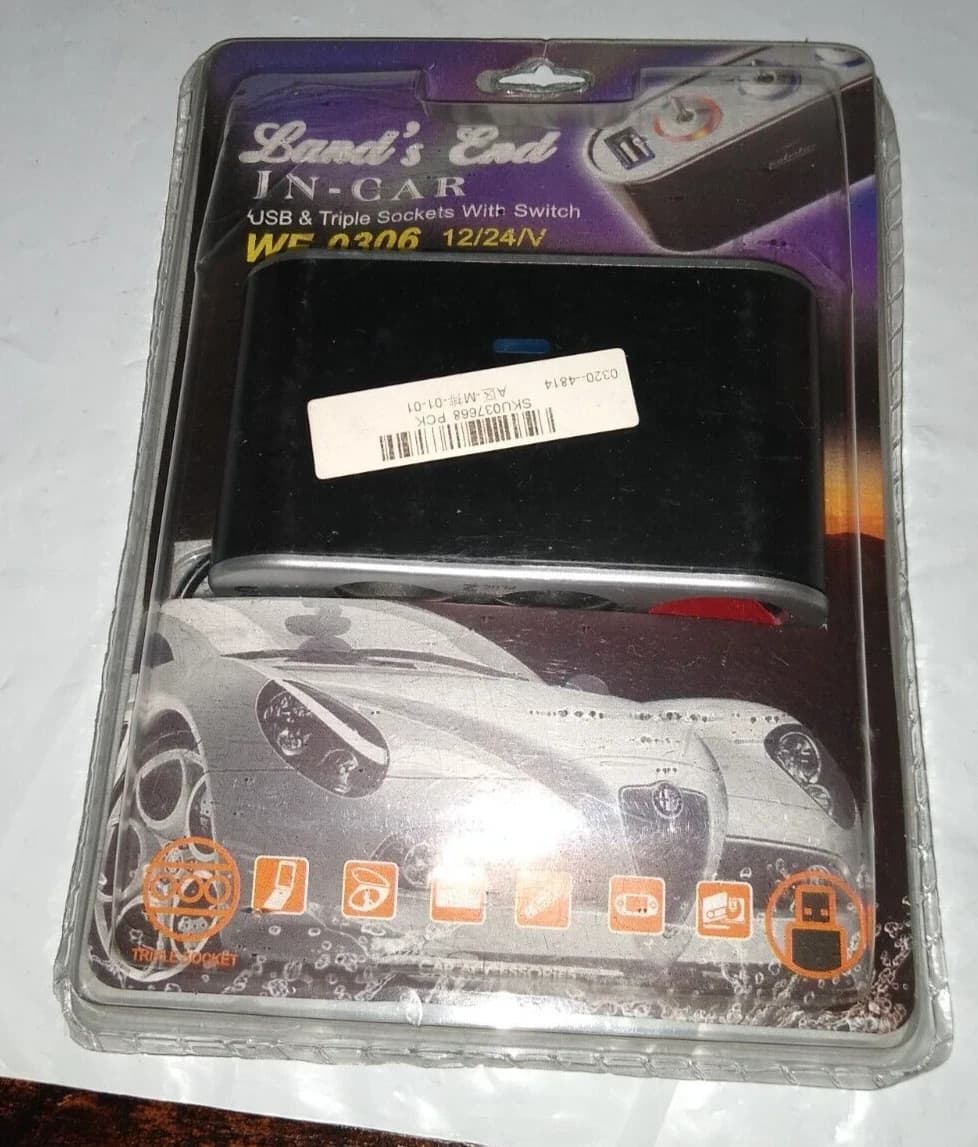 Land's End WF-0306 12/24V Triple Socket Car Outlet Charger, New (USB port) - Image 1