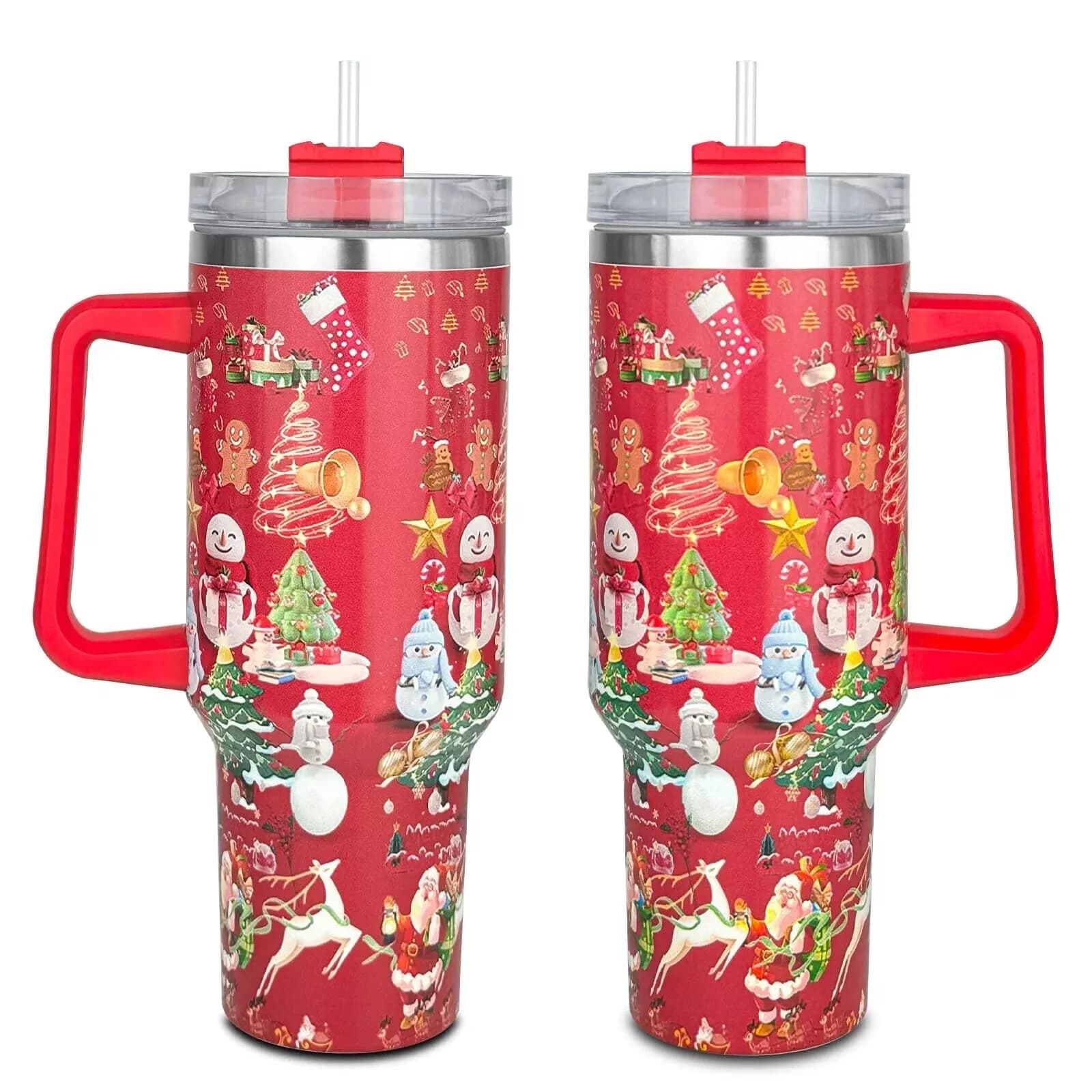 40 oz Christmas Tumbler with Handle and Straw, Stainless Steel Tumbler with L... - Image 1