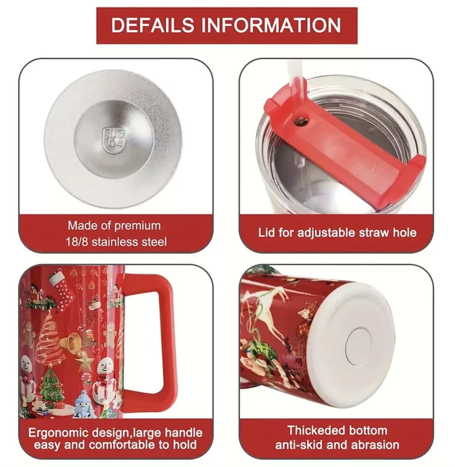 40 oz Christmas Tumbler with Handle and Straw, Stainless Steel Tumbler with L... - Thumbnail 4