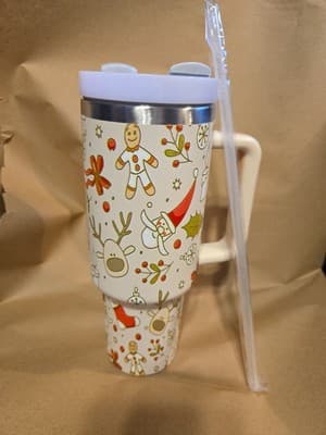 40 oz Christmas Tumbler with Handle and Straw, Stainless Steel Tumbler with L... - Image 1