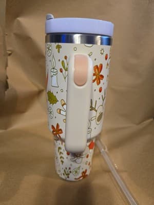 40 oz Christmas Tumbler with Handle and Straw, Stainless Steel Tumbler with L... - Thumbnail 2