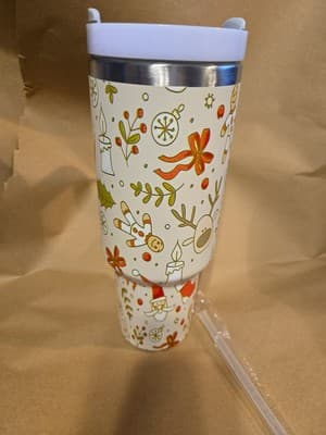 40 oz Christmas Tumbler with Handle and Straw, Stainless Steel Tumbler with L... - Thumbnail 6
