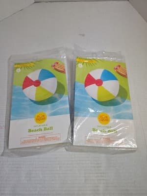 (2) Sun Squad Multicolor Inflatable Beach Balls 14" Diameter - Image 1