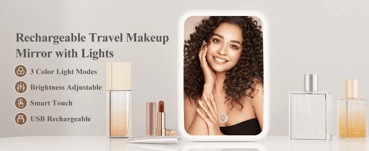 LED Travel Lighted Makeup Mirror 3 Colors Light Modes Portable Mirror with Light - Thumbnail 9