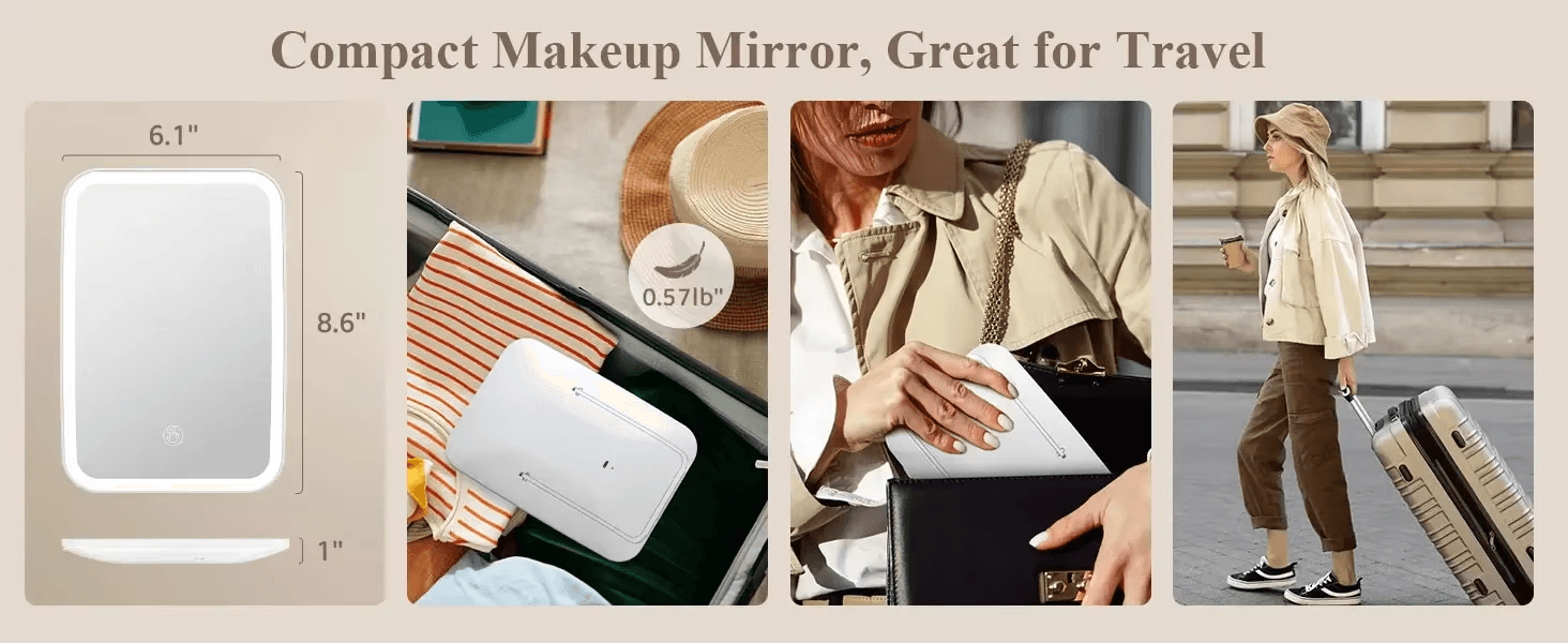 LED Travel Lighted Makeup Mirror 3 Colors Light Modes Portable Mirror with Light - Thumbnail 7