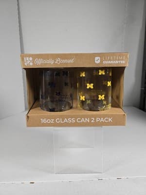 Michigan Wolverines 16oz Glass Can 2pk - Image 1