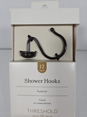 Threshold Oil-Rubbed Bronze Shower Hooks 12 Pieces Rustproof New - Thumbnail 4